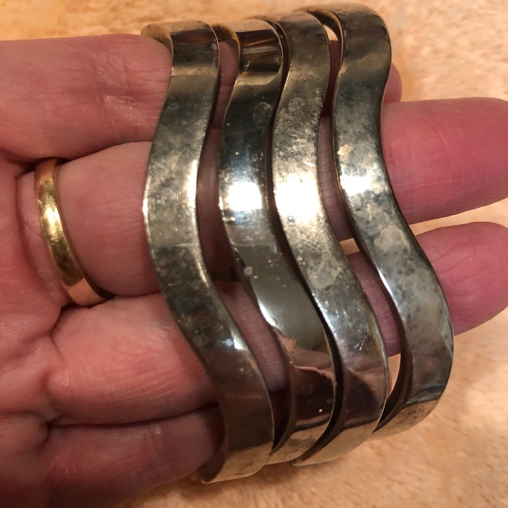 Heavy Alpaca sterling silver waves bracelets set of 4